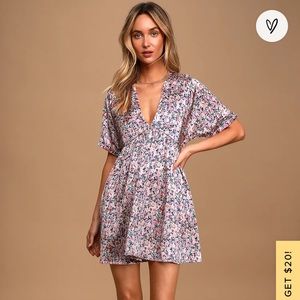 Lulus Blush Pink Floral Print Satin Babydoll Dress